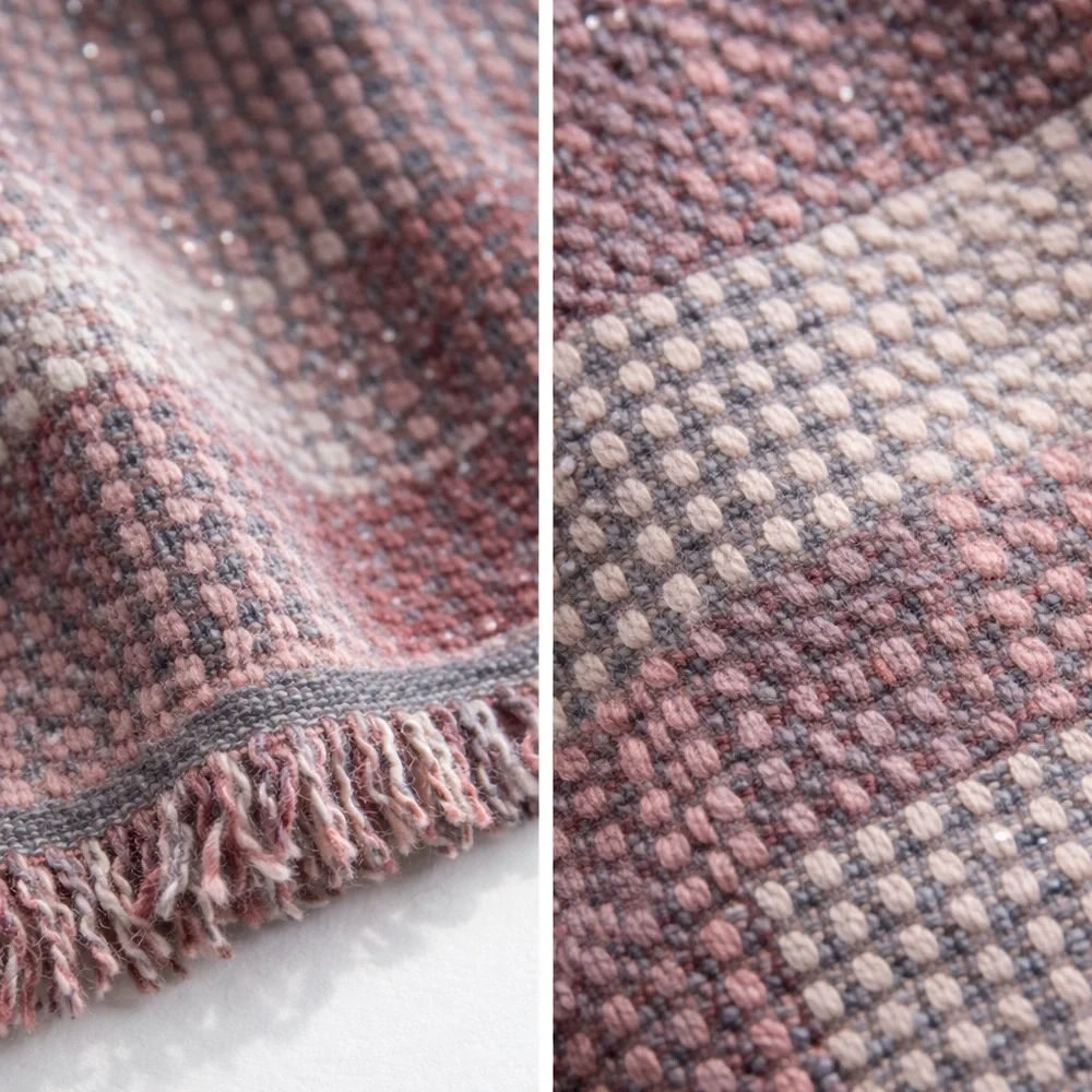 ZARA Pink Metallic Tweed Knit Shacket Jacket Check Frayed Trim Boxy S/M - Picture 6 of 9